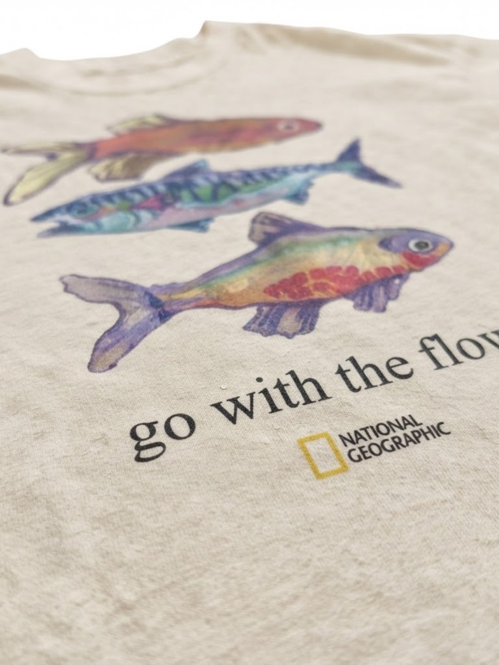 Gildan Cream Short-Sleeve Tee with Colorful Fish Graphic - Picture 2 of 3